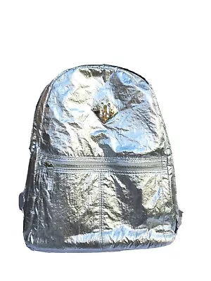 Silver Metallic Lame Padded Lined Full Zip Spaceship Backpack Bag  • $25