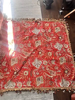 Vintage  Velvet Paisley  Bedspread Bohemian Tapestry Italian  Carpet 54” X 54” • $56
