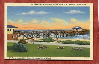 Myrtle BeachSC-LONG FISHING PIER GEAR & DRINKS BUII;DING-1941 C.Teich Linen PC • $3.99