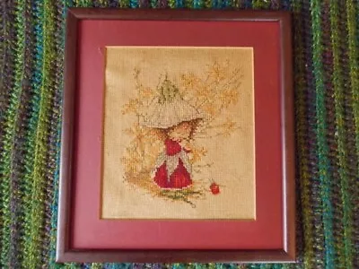 Finished Cross Stitch Framed 12  X 10.5” ~ Flower Girl ~ NO GLASS Home Deco • £24