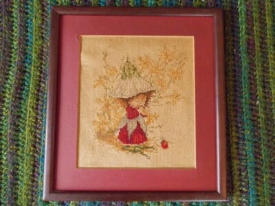 Finished Cross Stitch Framed 12  X 10.5” ~ Flower Girl ~ NO GLASS Home Deco • £24