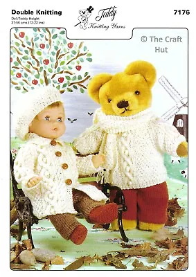 Hand Knitting PATTERN ONLY Teddy Doll & Teddy Bear Sweater Coat Outfits 7176 New • £4.79