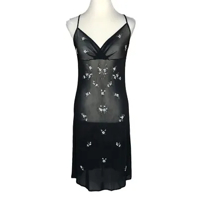 Vtg Vivienne Tam Mesh Dress Black Nylon 2 M Beaded Sheer Midi 90s Couture NWT • $159.99