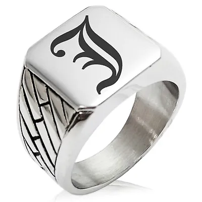 Stainless Steel Mens Old English Monogram Initial Large Square Biker Signet Ring • $15