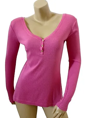 LILLY PULITZER Womens Size Small Pink Ribbed Long Sleeve Pima Cotton Blend Shirt • $18.39