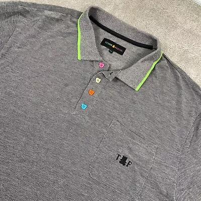 Teddy Fresh Polo Shirt Men’s Sz 3XL Gray Long Sleeve Golf Rugby Colorful Buttons • $29.95