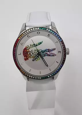 Lacoste Watch 2000822 Victoria White Rainbow Dial Leather Strap Ladies Watch • £49.95