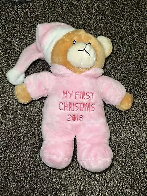 Wilko My 1st Christmas Bedtime Bear 2016 Teddy Pink Comforter Plush Soft Toy • £14.99