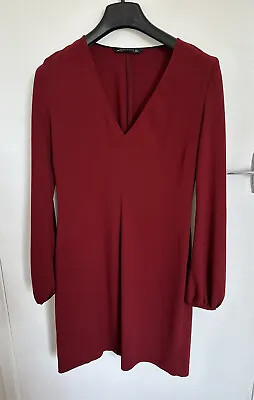 $15 • Buy Zara Woman - Size M - V Neck - Crimson Maroon Red Dress - AS NEW Winter Dress