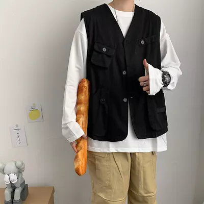 Pocket Cargo Fishing Vest Waistcoat Utility Sleeveless Jacket Men Multi • £15.99