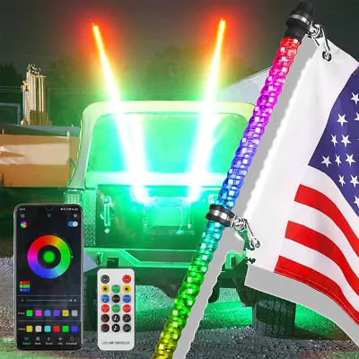 3FT For Jeep Wrangler JL Rubicon Spiral RGB LED Whip Light Chasing Dance W/Flag • $55.04