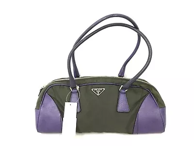 Prada Nylon & Tessuto Leather Purple Green Black Gym Tote Bag Authentic • $229.49