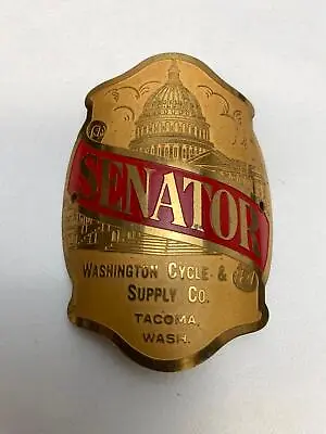 Vintage Schwinn SENATOR Bicycle Head Badge Washington Supply Co Tacoma • $56.24