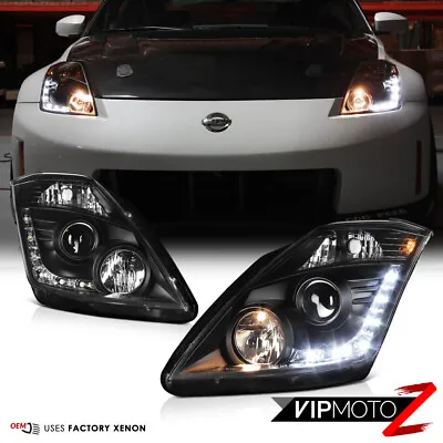 For 06-09 Nissan 350Z [FACTORY HID MODEL] LED DRL Projector Headlight Lamp Black • $375.75