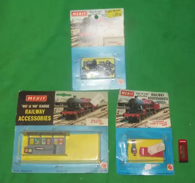 £2.99 • Buy Merit OO Gauge Lot Telephone Booths Bus Stop & Dustbins