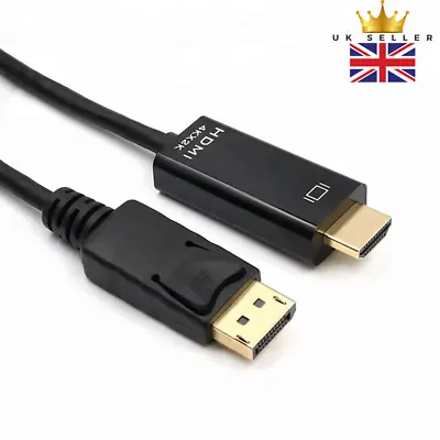 1M DISPLAYPORT DP TO HDMI GOLD 4k CABLE LEAD WIRE DISPLAY MONITOR PC OR LAPTOP • £5