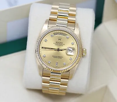 Rolex Day-Date Presidential Yellow Gold Watch Champagne Diamond Dial 18238 • $18749