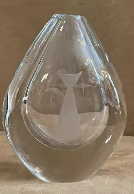 $74.50 • Buy CAT Orrefors Sven Palquist Crystal Tear Drop Vase Etched 6” Vintage Handmade