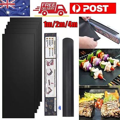 BBQ Grill Mat Non-Stick Oven Liners Teflons Cooking Baking Reusable Pad 1m/2m/4m • $29.95