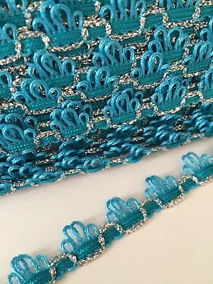 Turquoise Blue & Silver Metallic Sparkle Braid Trim Edging 15mm By The Meter • $4.95