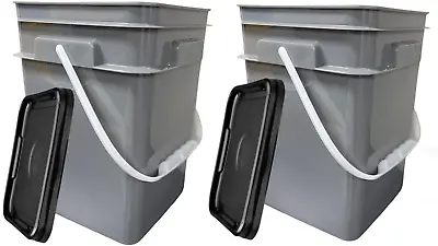 4 Gallon Square Plastic Bucket Food Grade BPA Free Containers( Pack Of 2 )Grey • $37.55