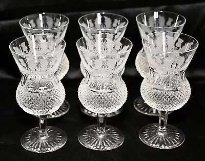 Edinburgh Crystal Thistle Pattern - Set Of Six Hand Cut Perfect Wine Glasses. • £200