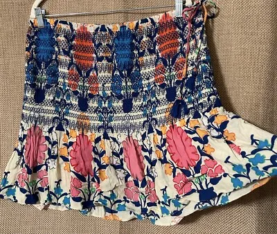 Plenty By Tracy Reese Skirt XL Smocked Drawstring Waist Flounce Hem Flowy Mini • $23.85