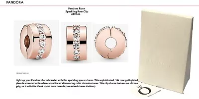 Pandora Rose Sparkling Row CZ Clip Charm - 781972CZ - In Box With Free Post • $38