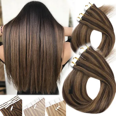 12-26inch Balayage Tape In 100% Human Remy Hair Extensions Thick Full Head Stick • £28.92