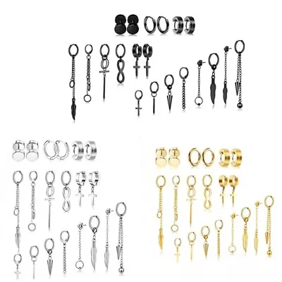 20 Pieces Cool Stainless Steel Hoop Earrings Kpop Hoop Dangle Earring For Unisex • $22.36