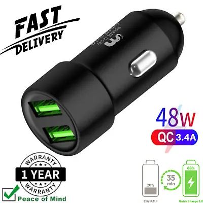 £3.99 • Buy Fast Car Charger 3.4A Two Ports LED USB Alloy Universal Charging Samsung IPhone