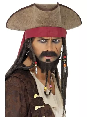 DELUXE PIRATE HAT WITH DREADLOCKS Fancy Dress Party Costume Captain Jack Sparrow • £9.49