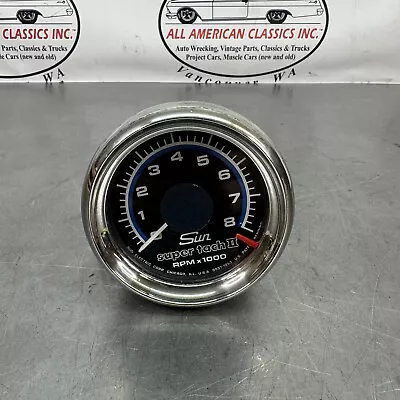 Vintage Sun Super Tach II Chrome Tachometer 8000 RPM Blue Line 8k Tach Gauge • $124.95