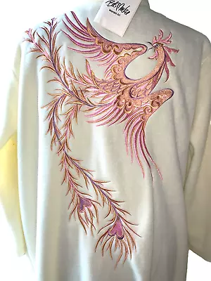 Bob Mackie Wearable Art 2X Robe  Embroidered 2 Sides Hvy Fleece Ivory W Pink NWT • $49.89