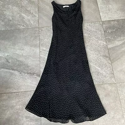 Wallis Black Polka Dot Midi Floaty Dress UK 8 • £10