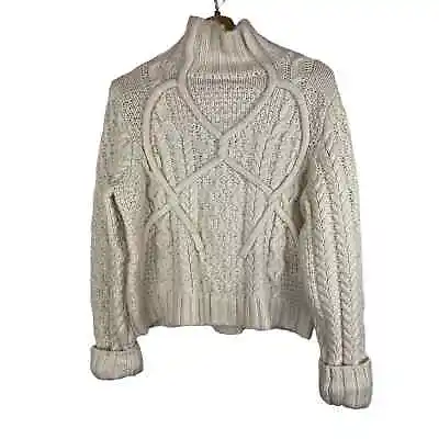 Zara Knit Women's Size S Cream Cable Mock Neck Long Sleeve Pullover Sweater • $23