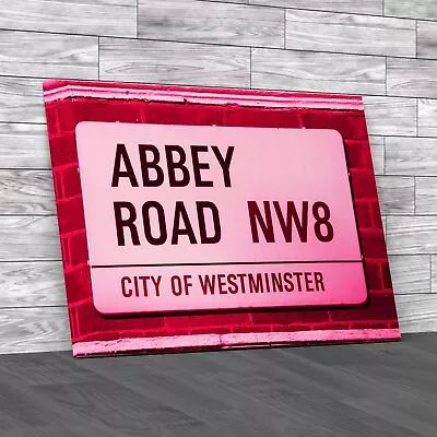 Abbey Road Street Sign Pink Canvas Print Large Picture Wall Art • £14.95