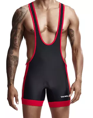 Mens Medium Black & Red Stripe Sexy Wrestling Singlet Bodysuit Gay UK • £19.95