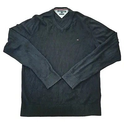 Tommy Hilfiger Mens Pima Cotton Cashmere Pullover Sweater Black Jumper Large • £12.95