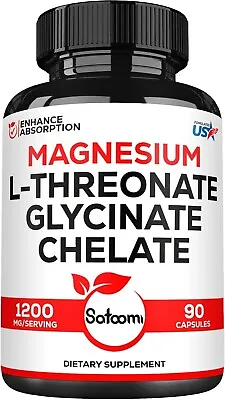1200mg Magnesium L-Threonate Supplement 90 Caps Magnesium Glycinate & Chelate • $23.99