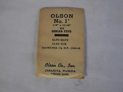 Vintage Outboard Engine Shear Pin Set Olson No.1 (1/8  X 11/16 ) Elto Hiawatha • $11.95