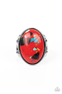 Paparazzi Majestic Marbling - Red Speckled Stone- Silver Oval Ring • $3.50