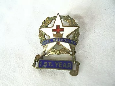 Vintage Free Methodist Church Cross And Crown Sunday Enamel School Pin • $5
