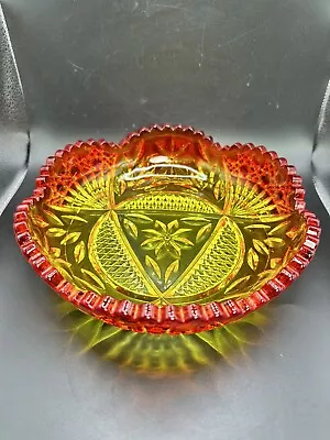 Vintage LE Smith L.G Wright? Vibrant Amberina Daisy & Button Glass Candy Bowl • $25.99