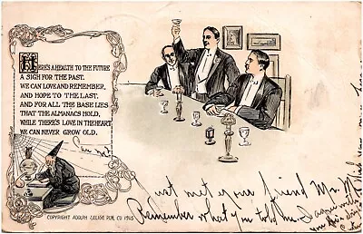 Here's A Health To The Future Men Making A Toast & Wizard 1905 Poem Postcard • $7.49