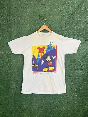 Vtg Walt Disney World Mickey Mouse Cinderella Castle Shirt Large White 90s • $15.29