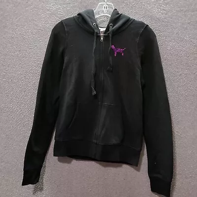 Pink Victorias Secret Women Sweatshirt Small Black Hoodie Logo Sequins Full Zip • $27.91