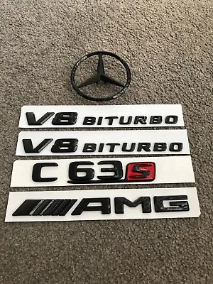 Gloss Black/Red C63s AMG V8 BITURBO Sticker Emblem Badge Package For C63s AMG    • $107.96