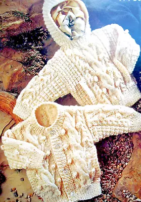 N12-89 Baby's Child Aran Sweater & Hooded Jacket  16-30  Knitting Pattern COPY • £3.49