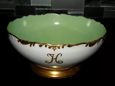 T&v Limoges Depose Gold Scrolled Rim Punch Bowl Gold H Monogram On Side 1900 • $39.95